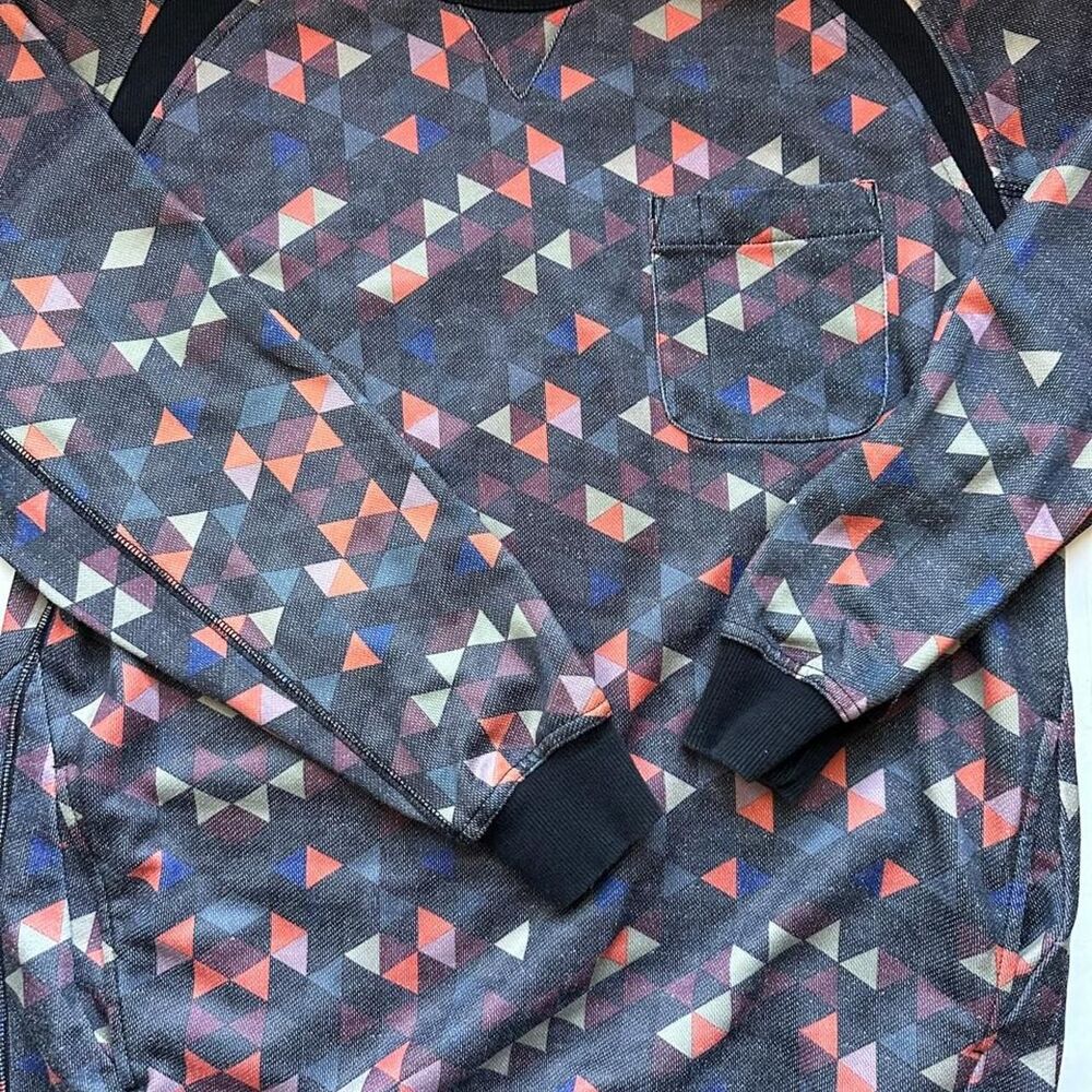 Black-scale Men's black multi color geo pattern Sweatshirt w/ pockets Large